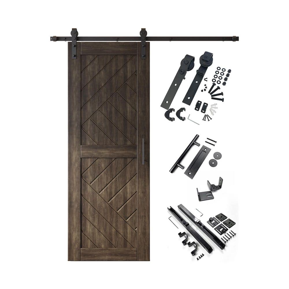 HT 26 in. x 84 in. C-Panel Ebony Geometric Design Solid Pine Wood Sliding Barn Door with Hardware Kit price history on PriceWatchPro