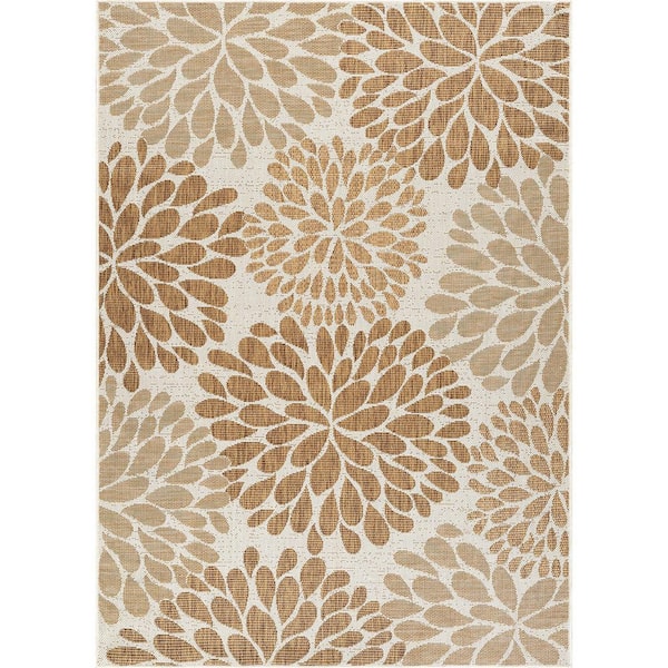 CAMILSON California Tropical Beige 9 ft. x 12 ft. Tropical Indoor Outdoor Area Rug