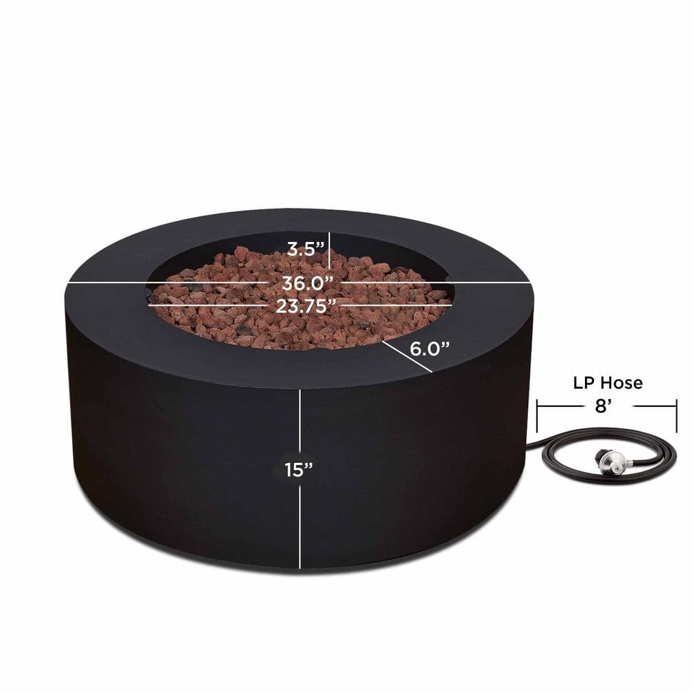 Aegean 36" Round Black Steel Gas Fire Pit Table