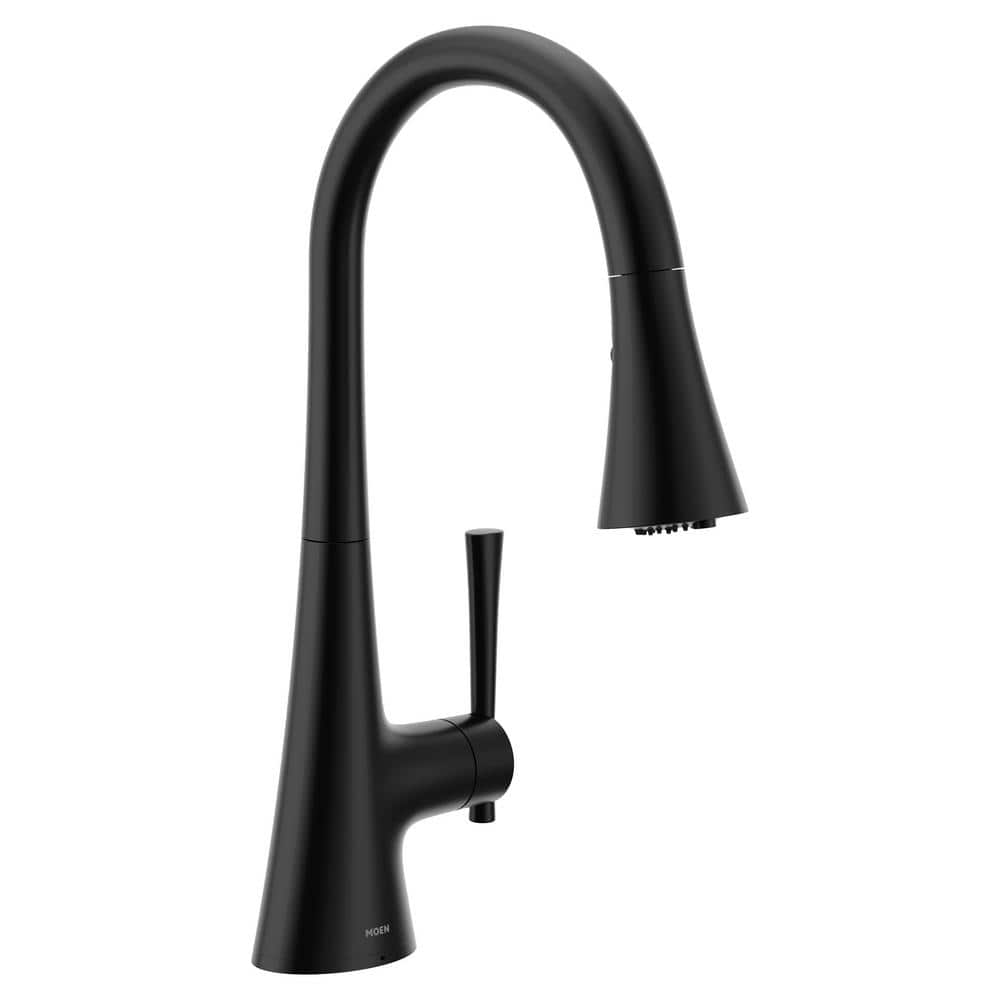 Kurv Single Handle Pull-Down Sprayer Kitchen Faucet with Optional 3- in -1 Water Filtration in Matte Black -  MOEN, F9126BL