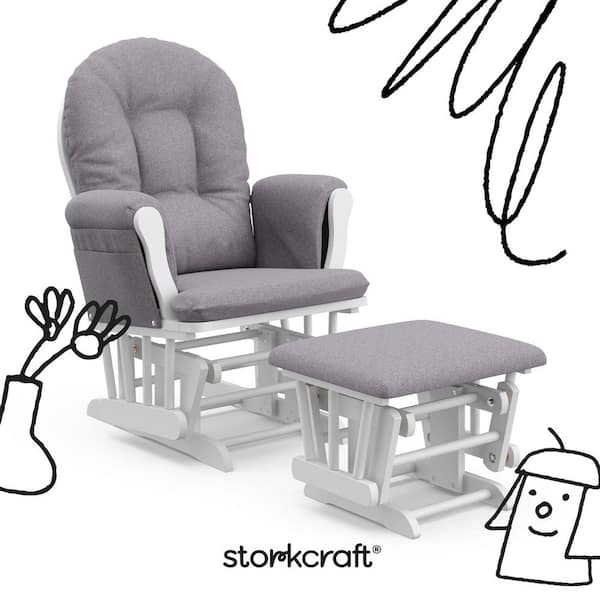 Storkcraft Hoop White with Gray Swirl Cushion Glider and Ottoman