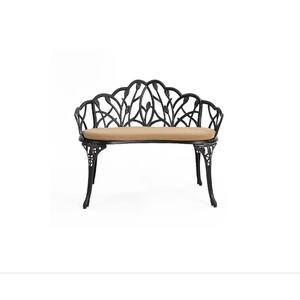 2-Person Metal Outdoor Bench with Brown Cushion