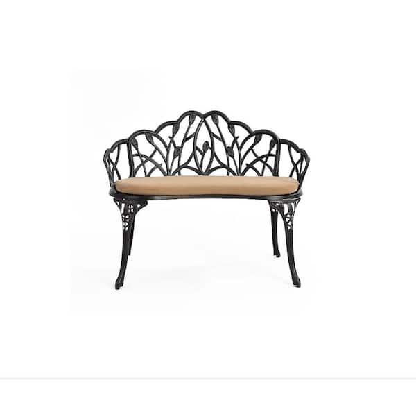Tenleaf 2-Person Metal Outdoor Bench with Brown Cushion