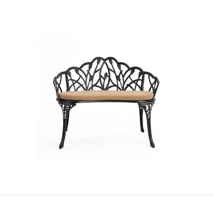 Tenleaf 2-Person Metal Outdoor Bench with Brown Cushion