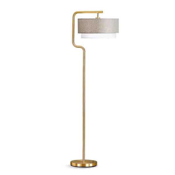 HOMEGLAM Aviate 63 in. H Metal Standard Floor Lamp -Brushed Brass/Brown White Shade