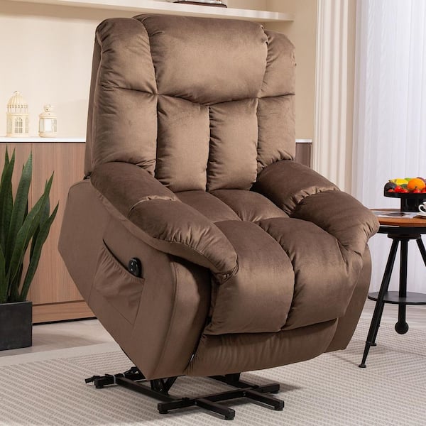 Coffee Fabric Glider Recliner with Power Lift