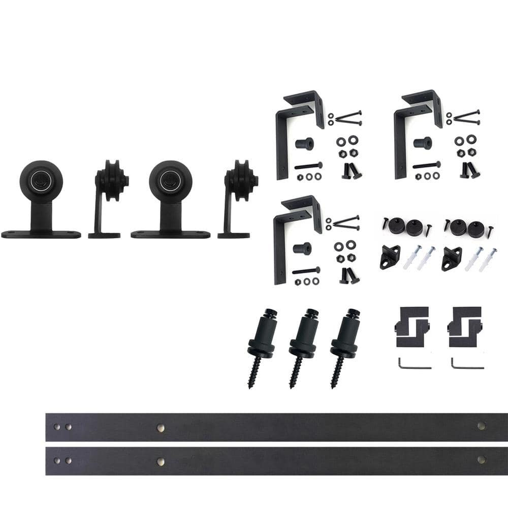 48-Inch Black Rustic Double Track Sliding Barn Door Hardware Kit