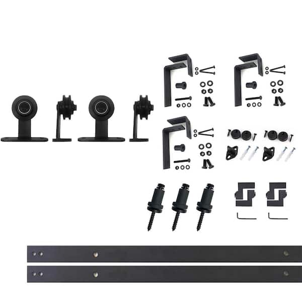 HOMACER 4.5 ft./54 in. Black Rustic Double Track Bypass U-Shape Sliding Barn Door Hardware Kit - T-Shape Design Roller