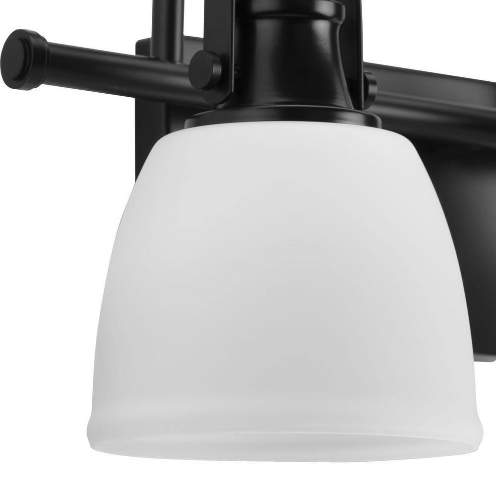 Matte Black 2-Light Vanity Fixture with Opal Glass Shades