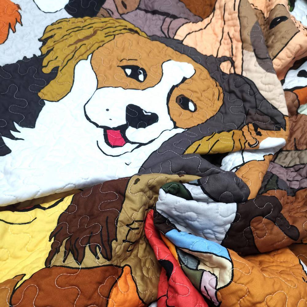 Brown Dog Print Twin Reversible Kids Quilt Set