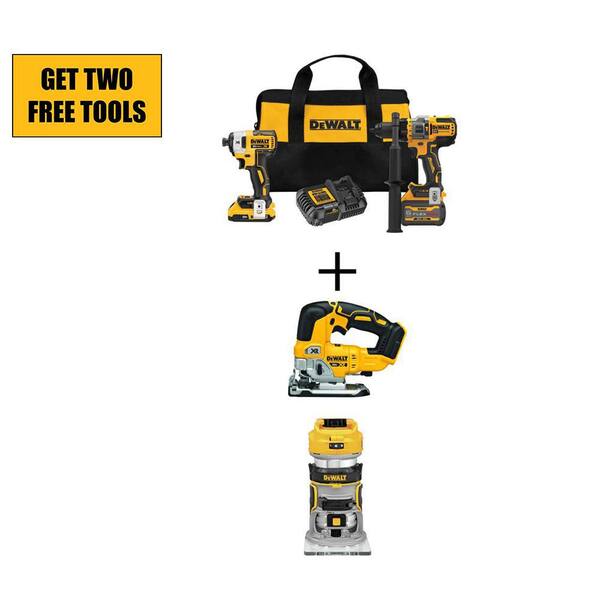 DEWALT 20V MAX Cordless Brushless Hammer Drill/Driver Combo Kit, 20V Jigsaw, and 20V Compact Router