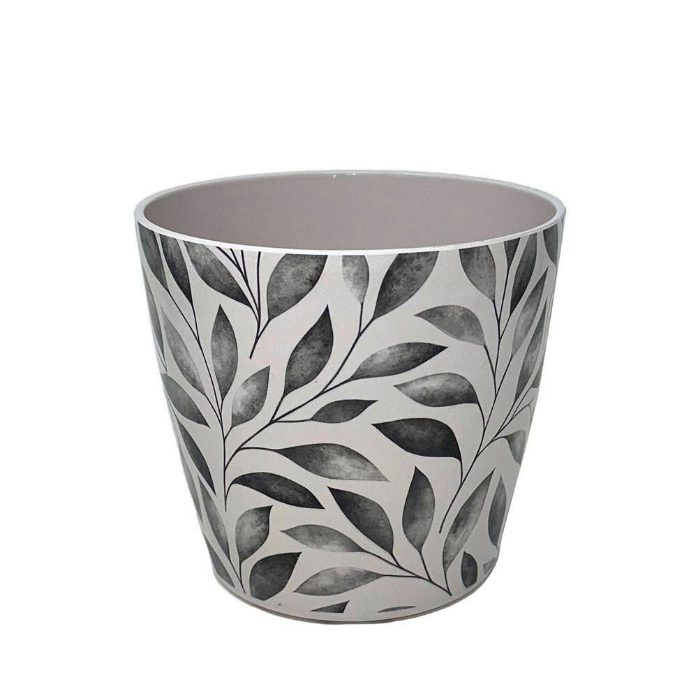 7 in. Gray Leaves Round Self-Watering Bamboo Pot