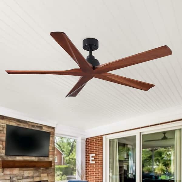 60 in. Black 5 Wood Blades Downrod Standard Ceiling Fan with DC Motor and Remote Included