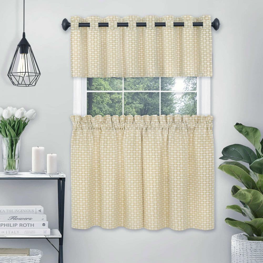 Tan Light Filtering Sill Length Rod Pocket Tier Curtains