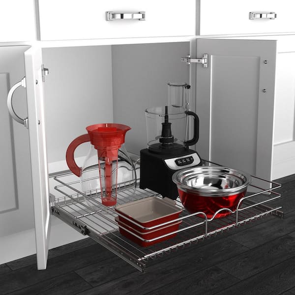 Silver Kitchen Cabinet Pull Out Shelf Organizer, 24 in. x 22 in.