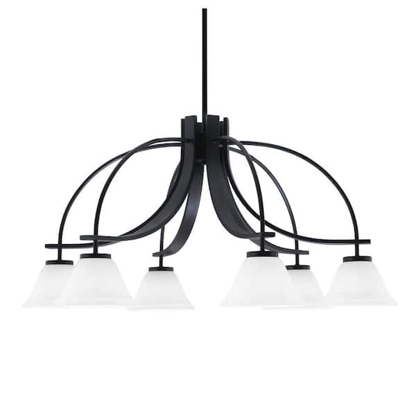 Unbranded Olympia 15.75 in. 6-Light Matte Black Downlight Chandelier White Muslin Glass Shade