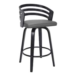 26 in. Gray Modern Faux Leather Swivel Bar Stool