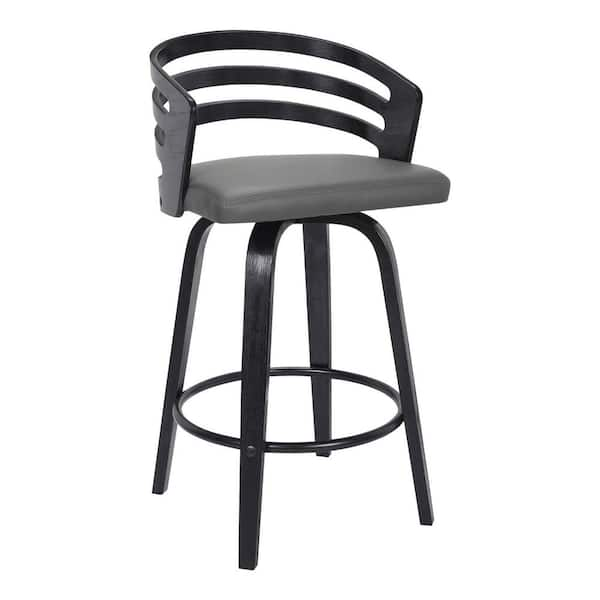 HomeRoots 26 in. Gray Modern Faux Leather Swivel Bar Stool