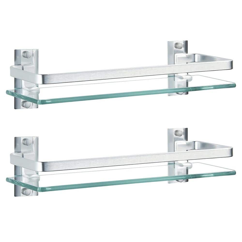 15.7 in. W x 4.7 in. D Decorative Wall Shelf, 2 Pack Silver Bathroom Glass 
