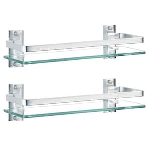 15.7 in. W x 4.7 in. D Decorative Wall Shelf, 2 Pack Silver Bathroom Glass Shelf