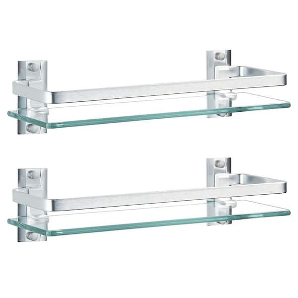 Cubilan 15.7 in. W x 4.7 in. D Decorative Wall Shelf, 2 Pack Silver Bathroom Glass Shelf