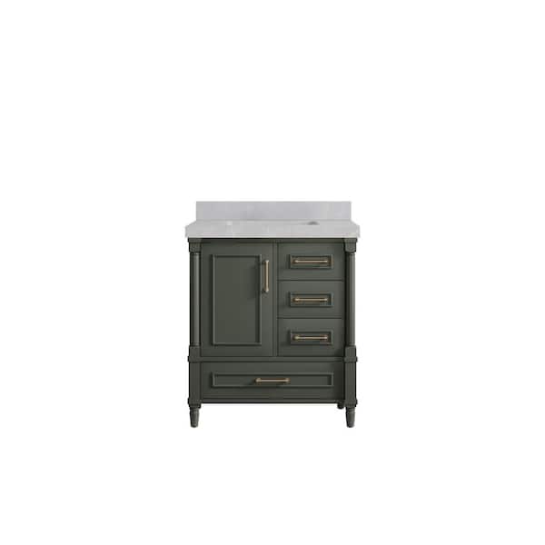 Willow Collections Hudson 30 in. W x 22 in. D x 36 in. H Single Sink Bath Vanity Center in Pewter Green with 2 in. Pearl Gray Quartz Top