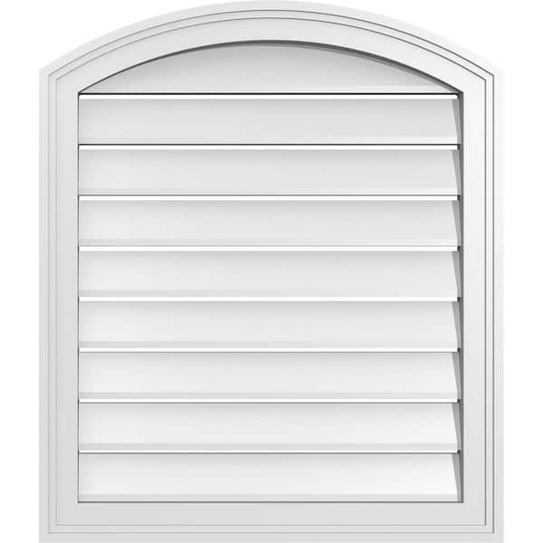 Ekena Millwork 24 in. x 26 in. Arch Top Surface Mount PVC Gable Vent: Decorative with Brickmould Frame
