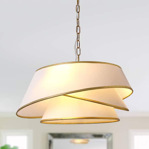 Bohemian 4-Light Gold Chandelier with Fabric Shade Farmhouse Light Fixture for Dining Room