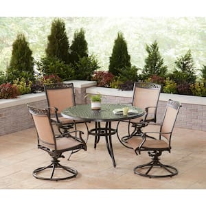 Fontana 5-Piece Aluminum Outdoor Dining Set with 4 Sling Swivel Rockers and a 48 in. Cast-Top Table