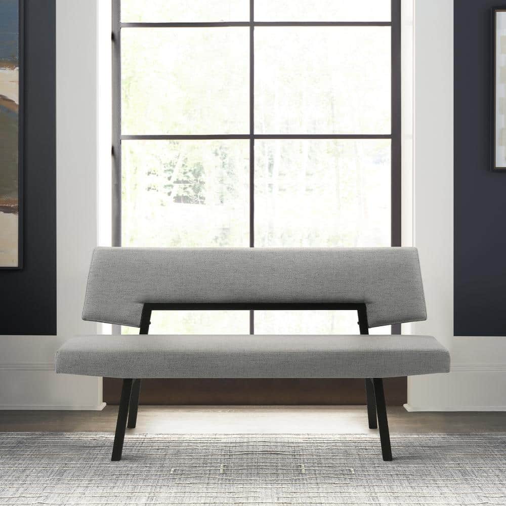 Channell Charcoal/Black Dining Bench with Back and Fabric Upholstery 63 in.