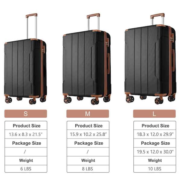 3-Piece Black Brown Hard shell ABS Lightweight Durable Luggage Set with Double Spinner Wheels