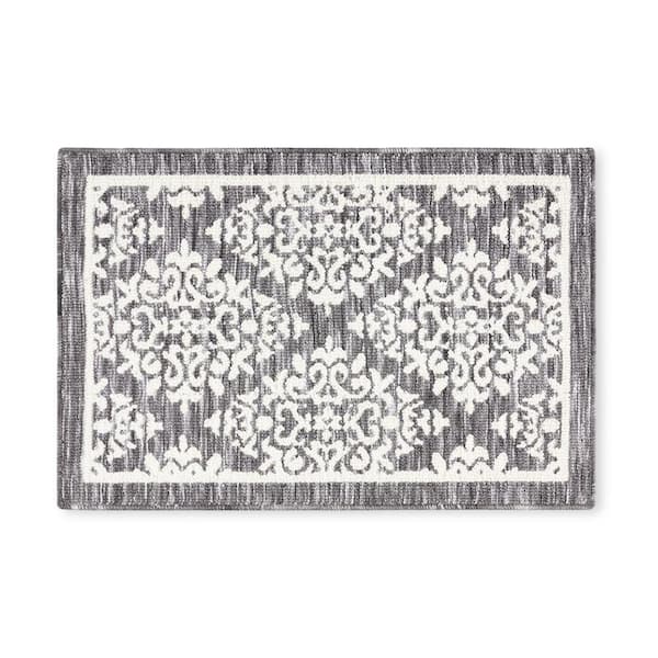Town & Country Living Everyday Walker Damask Medallion Grey 24 in. x 72 in. Machine Washable Runner Kitchen Mat