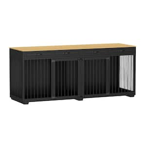 92.9 in. Super Large Dog Crate Furniture Indoor Wooden Dog House Kennel with 4 Drawers and Divider for Large Dogs Black