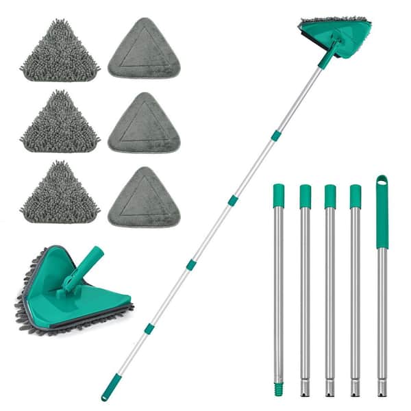 3-in-1 Cleaning Tool Duster with 82 in. Handle and 6 Replacement Microfiber Pads for Walls Roof Floor, Green
