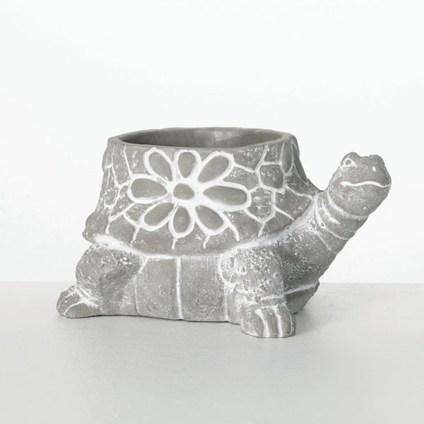 SULLIVANS 9.5 in. L x 6.5 in. W x 5 in. H, 5.3 qts. Gray Indoor/Outdoor Concrete Turtle Pot