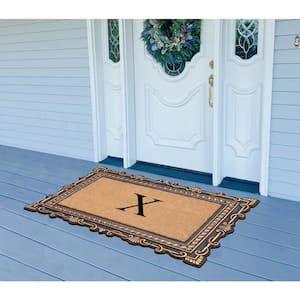 A1HC Carson Bronze/Beige 24 in. x 36 in. Rubber and Coir Heavy-Duty Easy to Clean Monogrammed X Door Mat