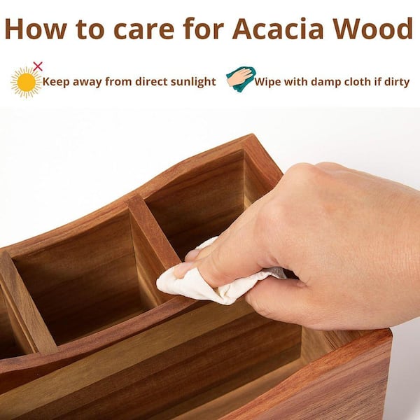 Acacia Wood Countertop Utensil Caddy Natural Finish Portable