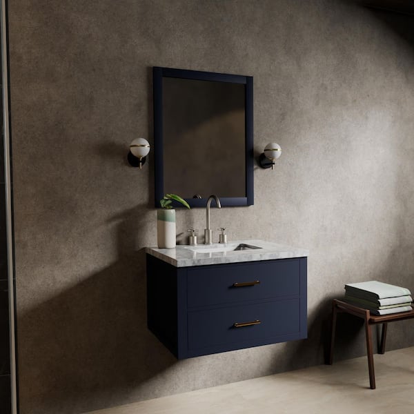 Sherman 30 in. W x 22 in. D Blue Double Bath Vanity with Carrara Marble Top