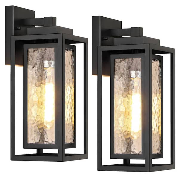 15.78'' Modern Black Water Ripple Outdoor Wall Lantern, 2 Pack Waterproof Wall Lights Fixture for Patio Outdoor Indoor