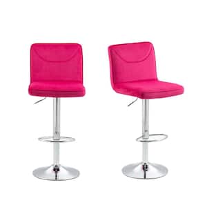 32 in. Swivel Adjustable Height Low Back Metal Frame Cushioned Bar Stool with Rose Red Velvet Seat (Set of 2)