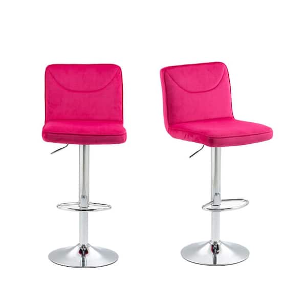 HOMEFUN 32 in. Swivel Adjustable Height Low Back Metal Frame Cushioned Bar Stool with Rose Red Velvet Seat (Set of 2)