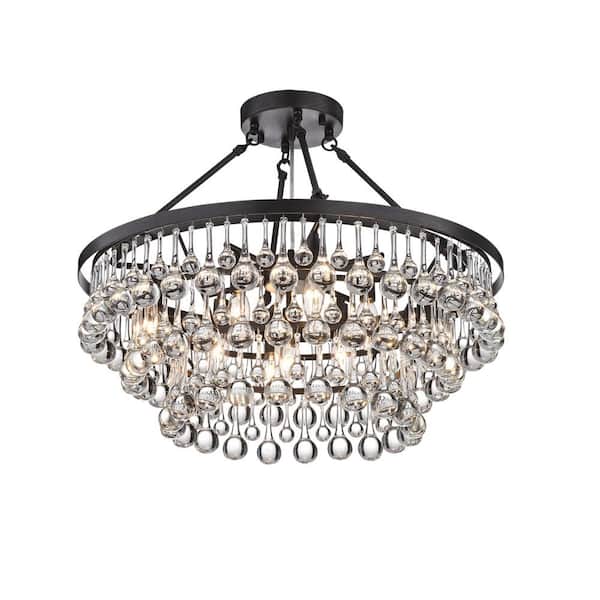 DESwan Contemporary 24 in. 9-Light Black and Brown Finish Semi-Flush Mount