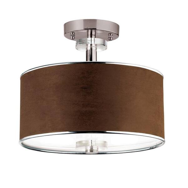 Eurofase Savvy Collection 3-Light Satin Nickel and Brown Semi-Flush Mount