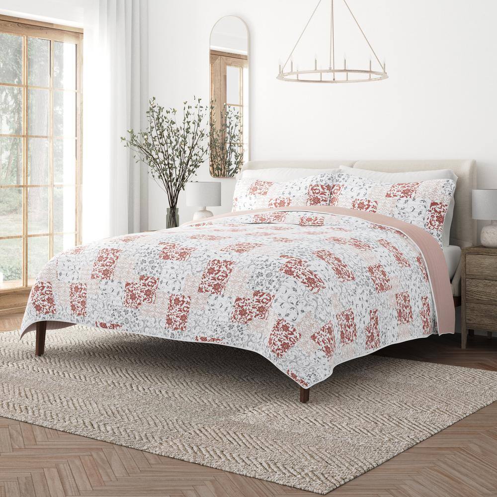 Blush King Reversible Microfiber Quilt Set with Shams
