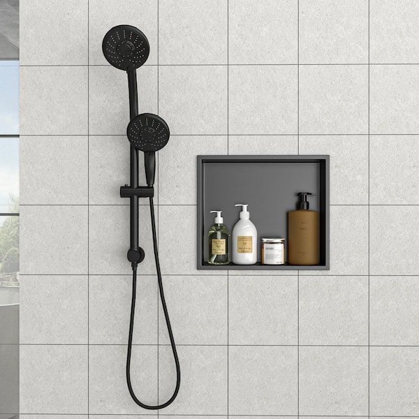 13 in. W x 15 in. H x 3.94 in. D Stainless Steel Shower Niche Set of 1 Piece in Gunmetal Black with Low Profile