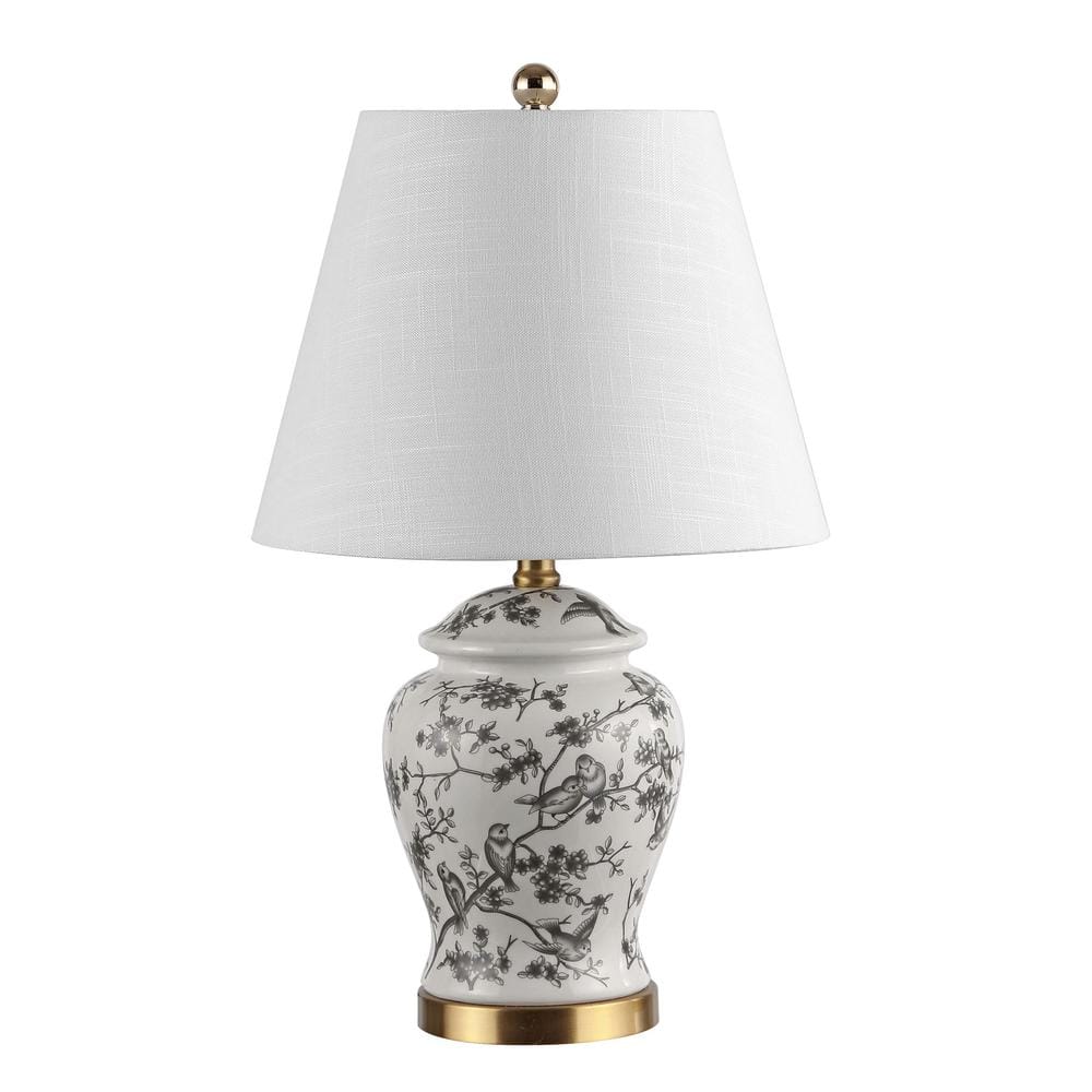 Penelope 22" Classic Chinoiserie LED Table Lamp in Gray and White