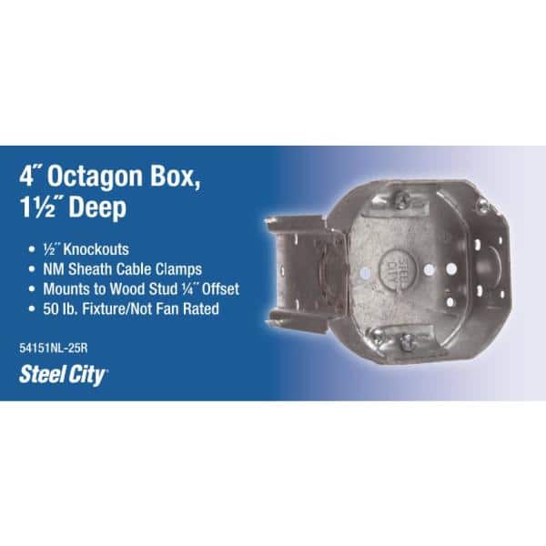 4 in. 1-1/2 in. New Work Deep Octagon Metal Electrical Box with L-Bracket (54151NL-25R)