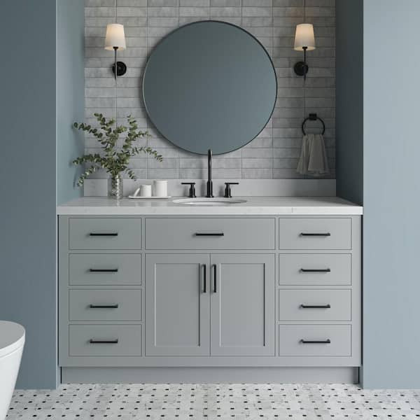 ARIEL Hepburn 60 in. W x 22 in. D x 36 in. H Single Sink Freestanding Bath Vanity in Grey with Carrara Quartz Top