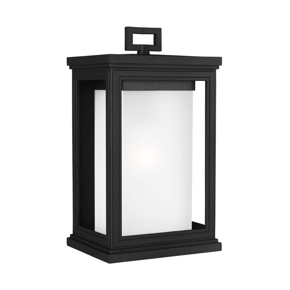 Textured Black Rectangular Lantern Sconce with White Opal Glass