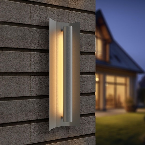 Gray Unique Outdoor Decorators 20 in. Lantern Sconce Integrated LED Hardwired Fixture Geometric Design Waterproof